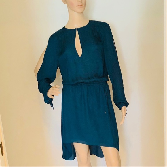 Haute Hippie Long-Sleeve Keyhole Dress Blue Coral - Picture 3 of 8